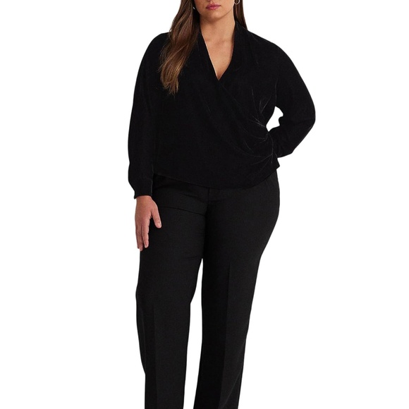 Lauren Ralph Lauren Plus-Size Pleated Velvet Surplice Blouse - Picture 4 of 4